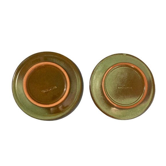 Frankoma Pottery Prairie Green Wagon Wheel 5" Saucer Dessert Plates Set of 2 - Picture 2 of 3